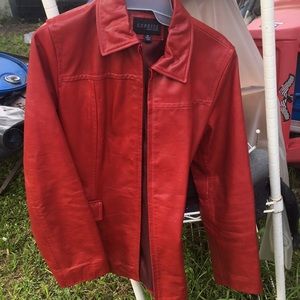 Express world brand red leather jacket/coat